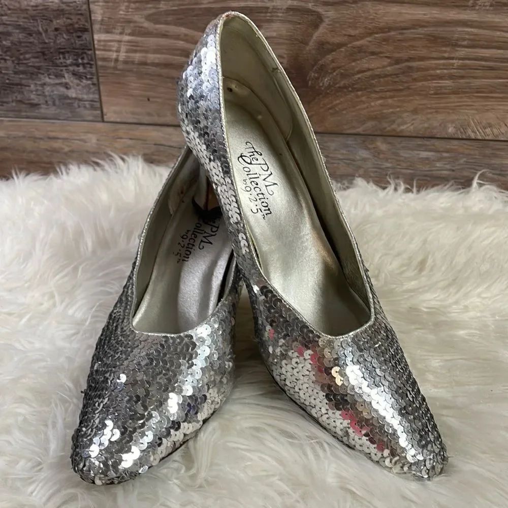 The PM Collection by 9•2•5, Ladies Sequined High Heels, Size 7M, Silver